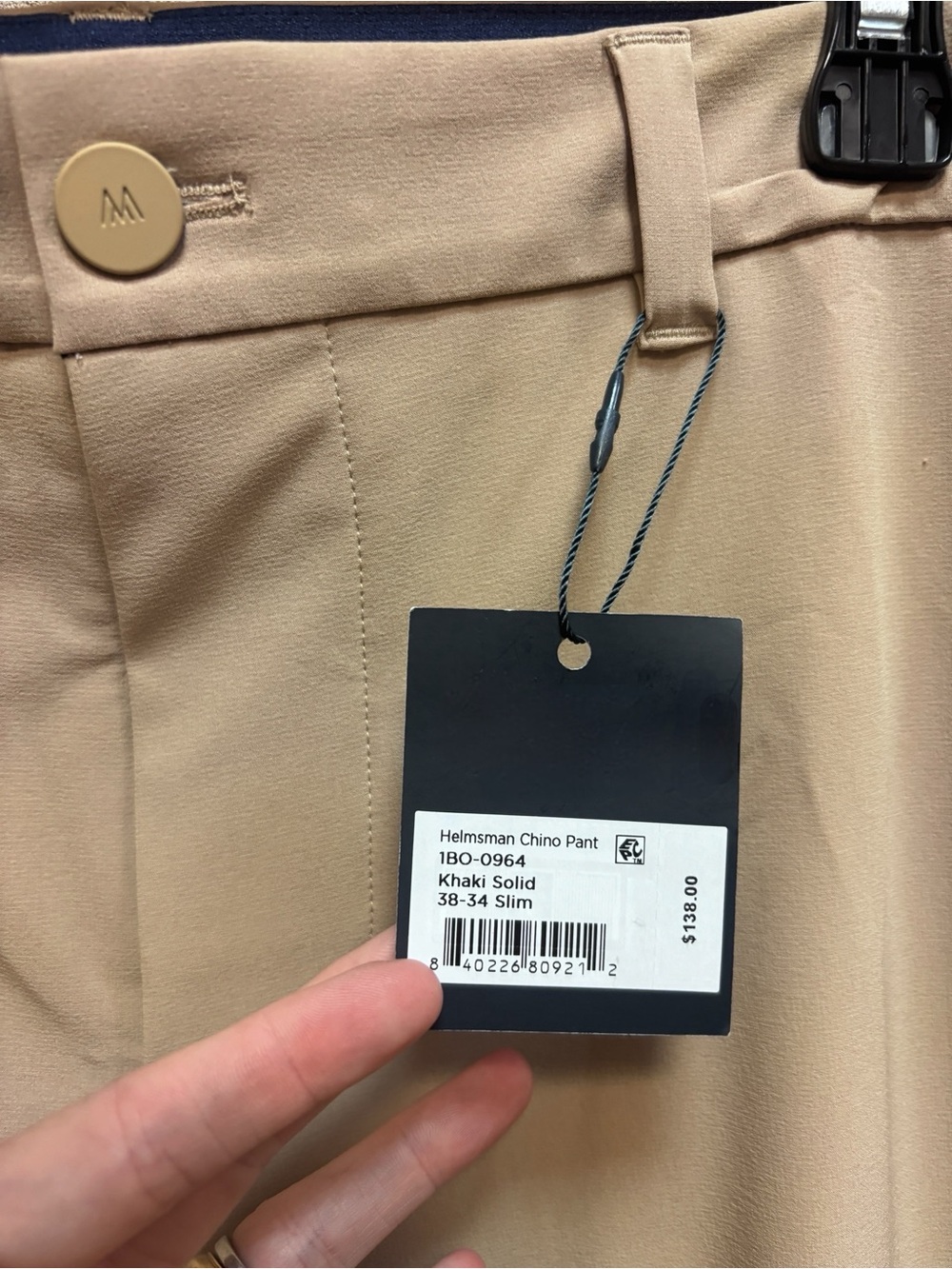 NWT Mizzen+Main 38-34 Slim Fit Helmsman Chino Pant in Khaki Solid - Picture 3 of 12